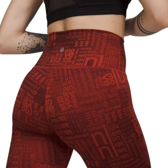 Lululemon Wunder Train Leggings High-Rise Crop Tight Words Womens Sz 4 Ombre Red - Picture 6 of 14